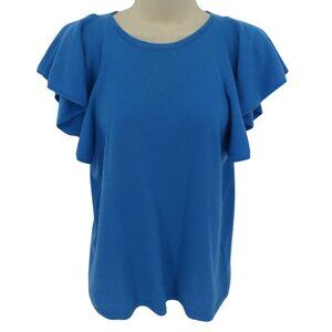 Nordstrom Signature Women Small Cashmere Solid Blue Ruffle Sleeveless Sweater